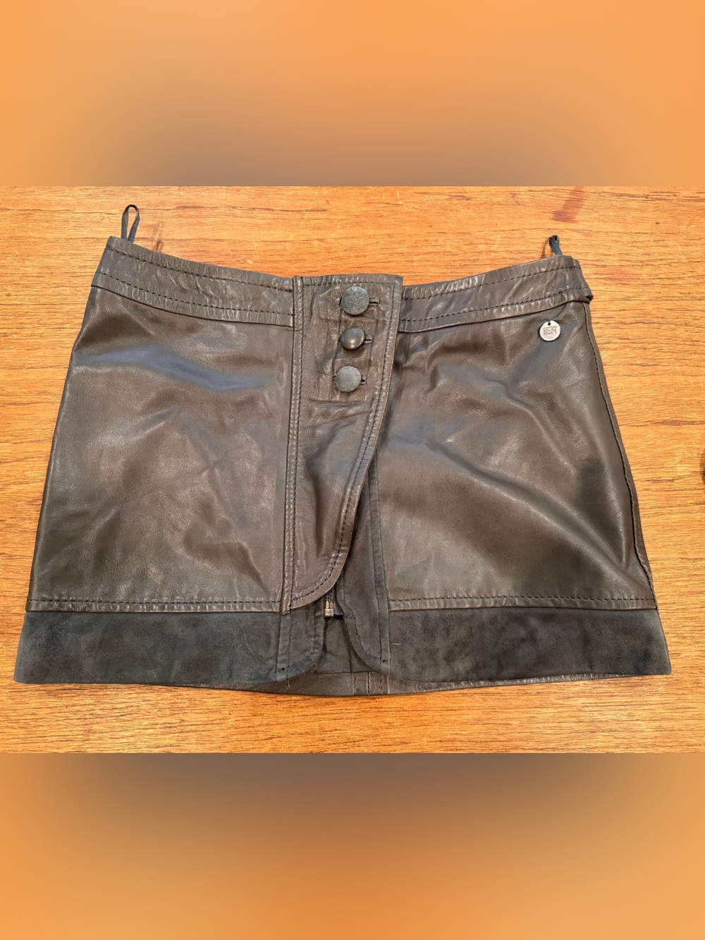 DEPT 100% Lamb Leather Suede Y2K Grey Mini Skirt Size S